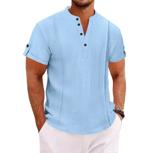 Men's Casual Stand Collar Short Sleeve Shirt