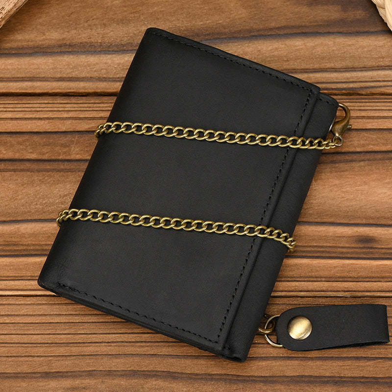 Dreifach gefaltete Herren-Geldbörse aus echtem Leder im Vintage-Stil 