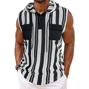 Men's Casual Striped Sleeveless Hooded Tank Top