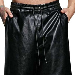 Herren Sommer Basic Loose Pure Black PU Leder Shorts