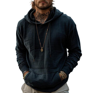 Herren Retro Solid Kängurutasche Hoodie