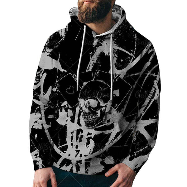 Men's Poker Print Loose Hoodie
