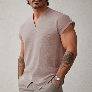 Herren Sommer Basic Einfarbig Strukturiertes Kurzarm-T-Shirt