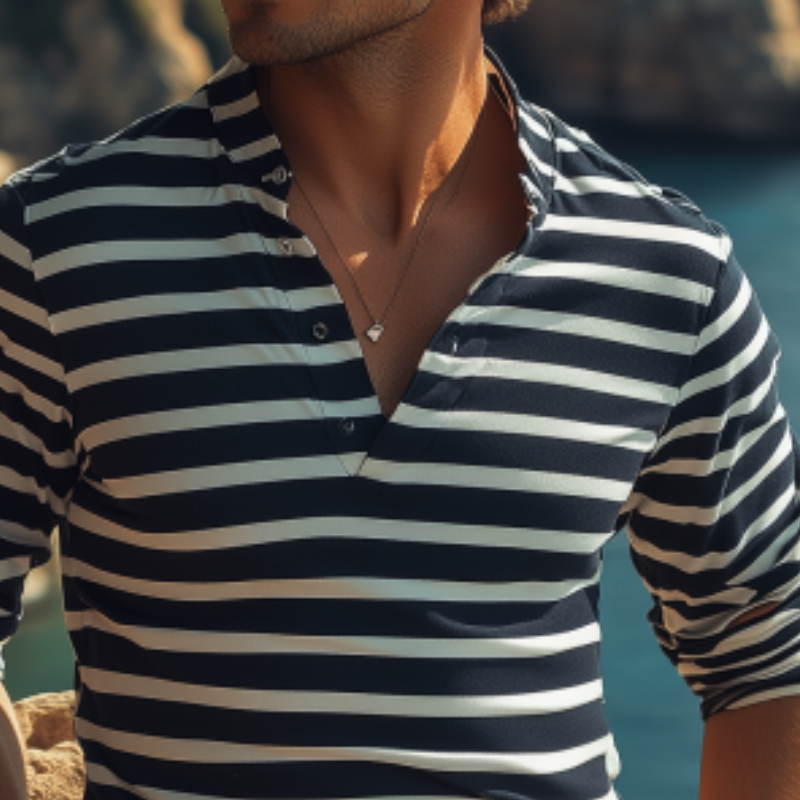 Lässiges, modisches, gestreiftes Langarm-T-Shirt mit Henley-Ausschnitt für Herren