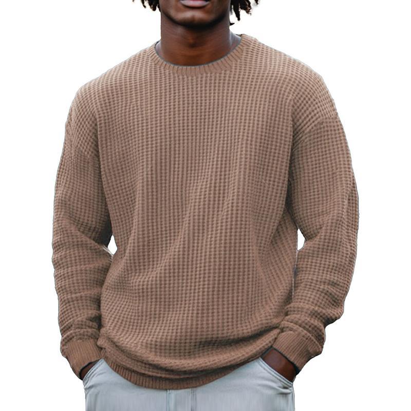 Einfarbiges, langärmliges Sweatshirt mit Waffelmuster und Rundhalsausschnitt für Herren