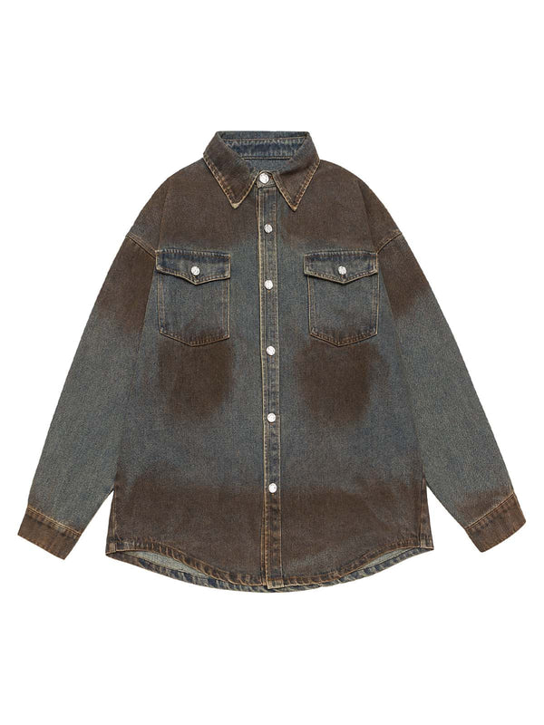 Dirty-Dye Gradient Denim Shirt