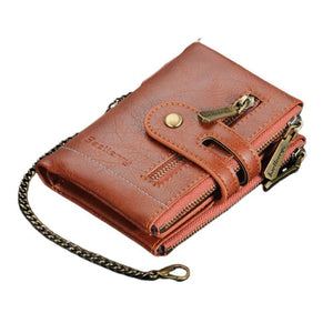 Kurze Retro-Geldbörse für Herren mit Doppelreißverschluss und mehreren Karten