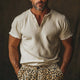 Men's Summer Comfortable Light Khaki V-Neck Raw Edge T-Shirt