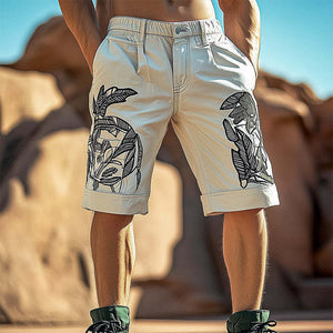 Men's Embroidered Blended Casual Shorts