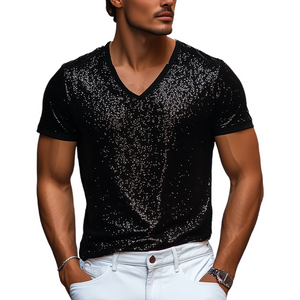 Men's Stylish Casual Personality Sequin Fabric Short-sleeved T-shirt