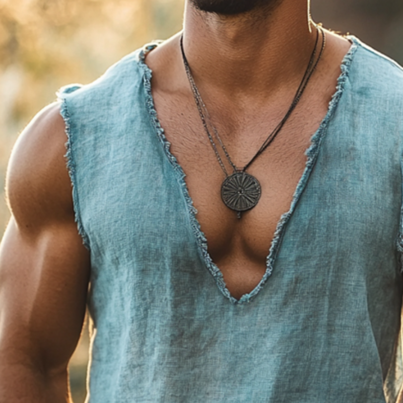 Men's Retro Casual Linen Ripped V-Neck Tank Top