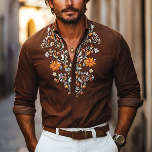 Lässiges Langarmhemd aus Baumwolle und Leinen im Vintage-Stil für Herren