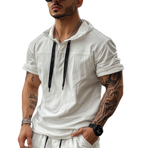 Men's Cotton Solid Short Sleeve Hoodie