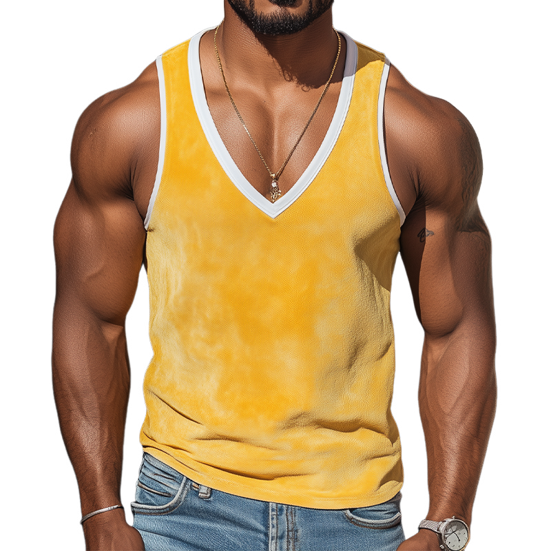 Herren Sommermode Persönlichkeit Freizeit Tiefer V-Ausschnitt Helle Farbnähte Wildleder Tank Top