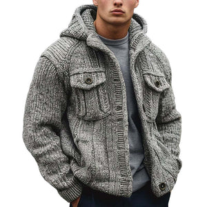 Herren-Strickjacke mit Kapuze, einfarbig, gestreift, strukturiert