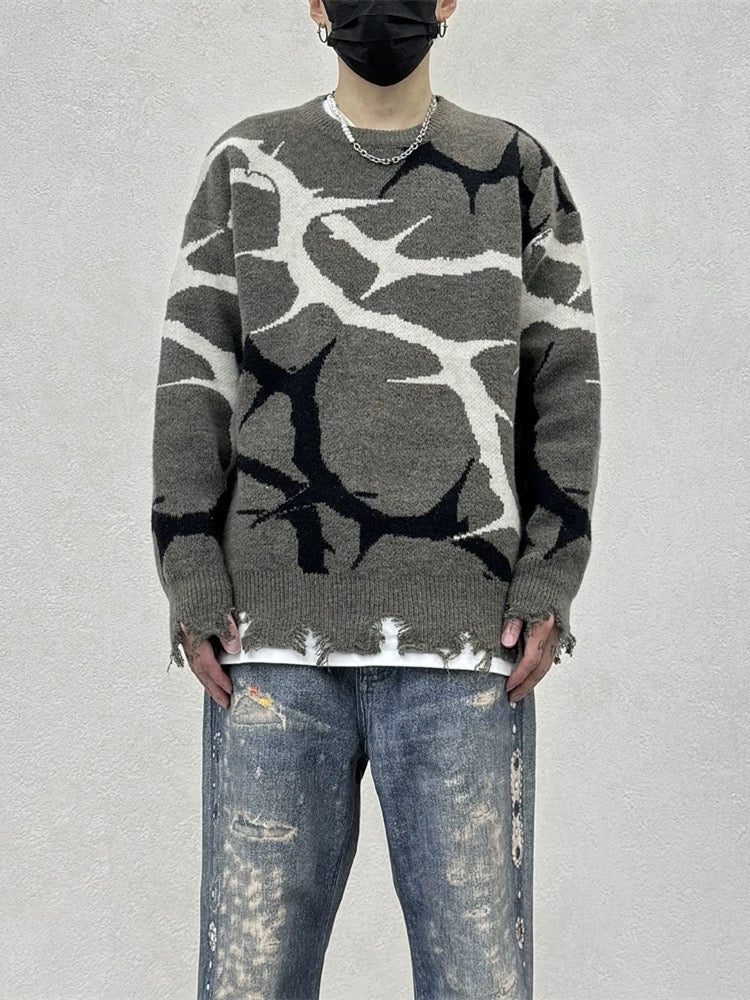 Pullover mit Dornen-Destroyed-Muster