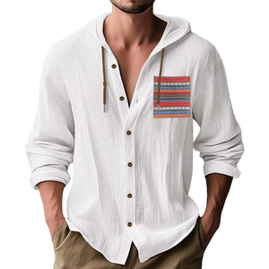 Men's Contrast Panel Cotton Long Sleeve Hoodie