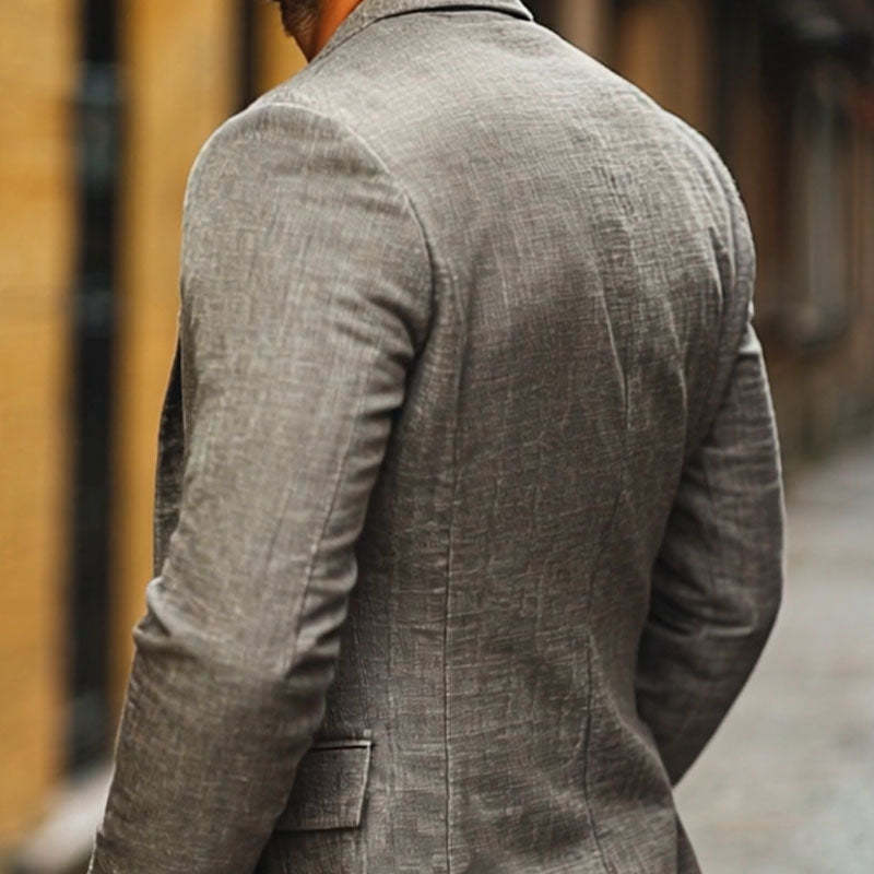 Lässiger Herren-Blazer aus Baumwolle und Leinen mit Revers, einreihig, schmaler Schnitt