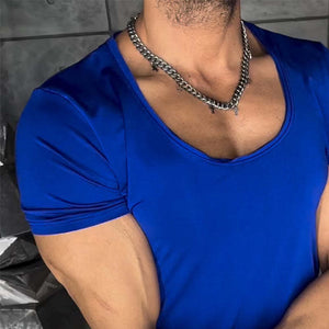 Herren Retro Casual Solid Color Elastisches Kurzarm-T-Shirt mit Rundhalsausschnitt