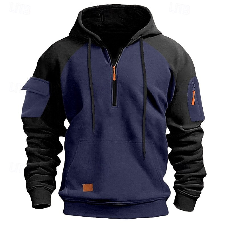 Men's Hoodie Quarter Zip Hoodie Tactical Hoodie Black Navy Blue Khaki Dark Gray Gray Hooded Color Block Tactical Sports & Outdoor Daily Streetwear Cool Casual Winter Spring &  Fall Clothing Apparel