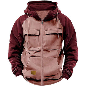 Men's Casual Colorblock Raglan Sleeve Hooded Sweatshirt Jacket