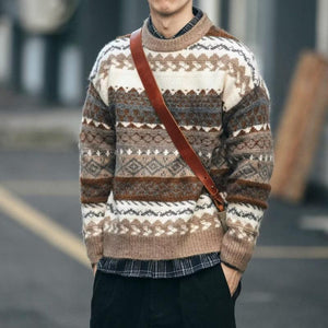 Herrenpullover mit Fair-Isle-Jacquard-Muster und Rundhalsausschnitt, langärmlig