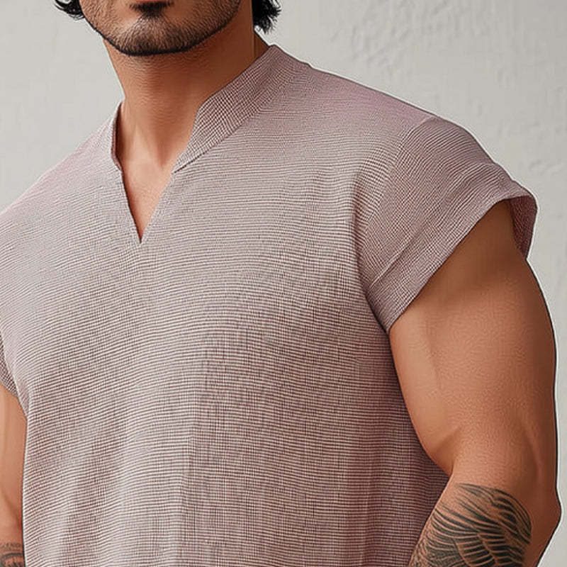 Men's Summer Basic Solid Color Textured Short-sleeved T-shirt