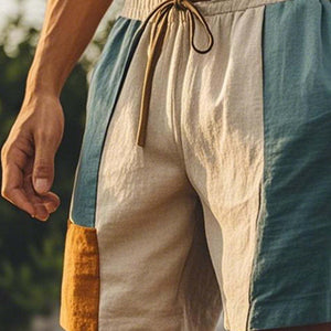 Men's Morandi Color Patchwork Simple Linen Shorts