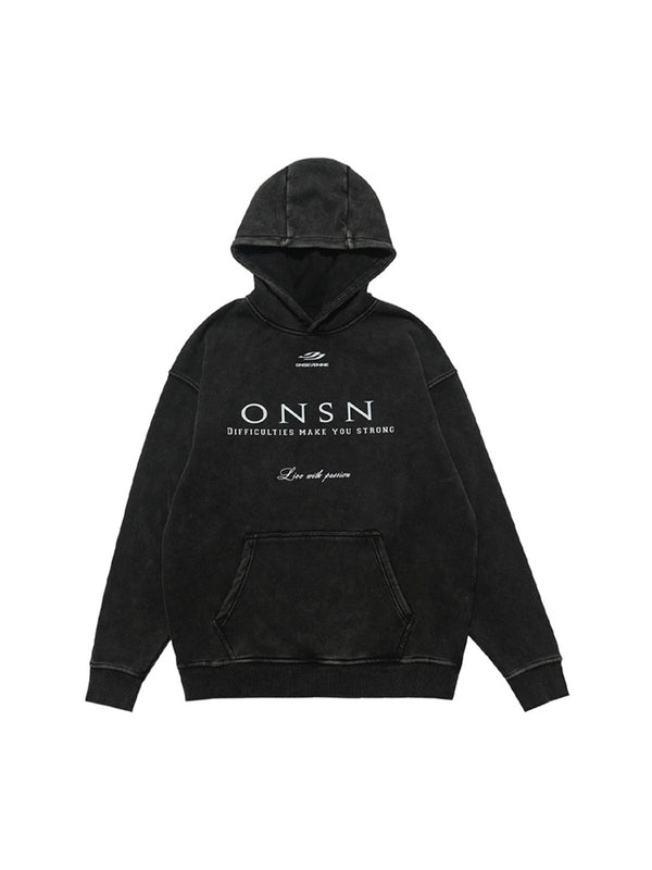 Heavy Washed Print Fleece Hoodie