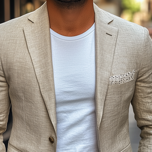 Men's Spring New Casual Lace Splicing Pockets Slim Fit Cotton And Linen Blazer