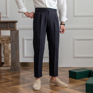 Men's British Neapolitan High Waist Straight Suit Pants