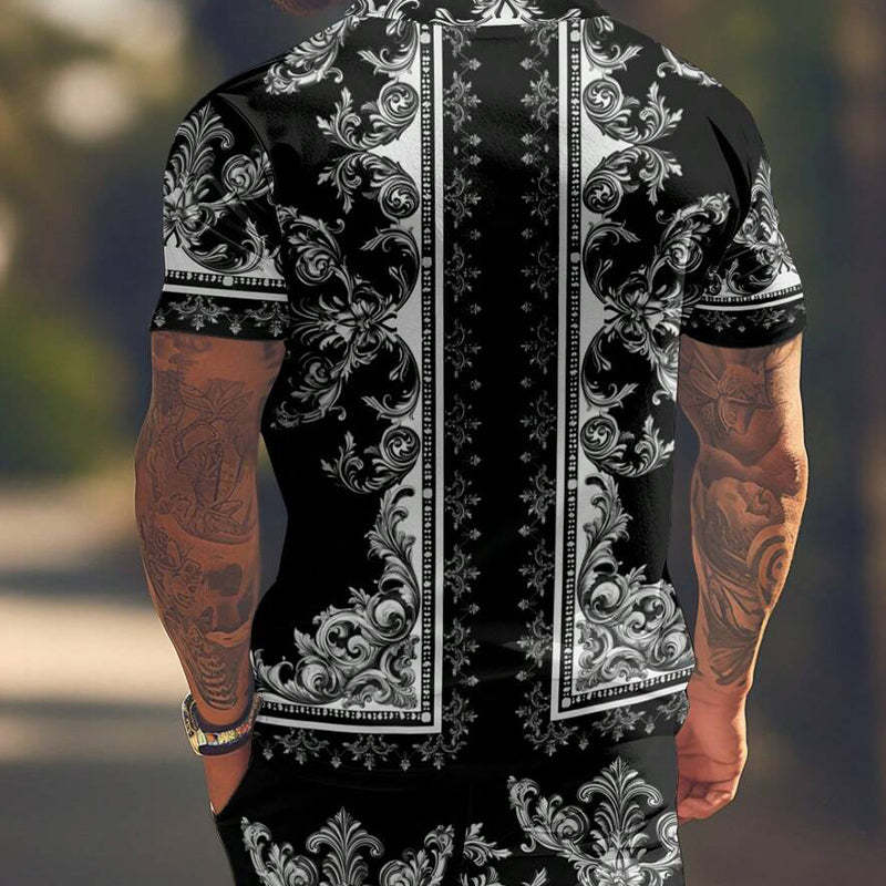 Zweiteiliges Herren-Set mit Kurzarm-Shorts und Cashew-Blumen-Print
