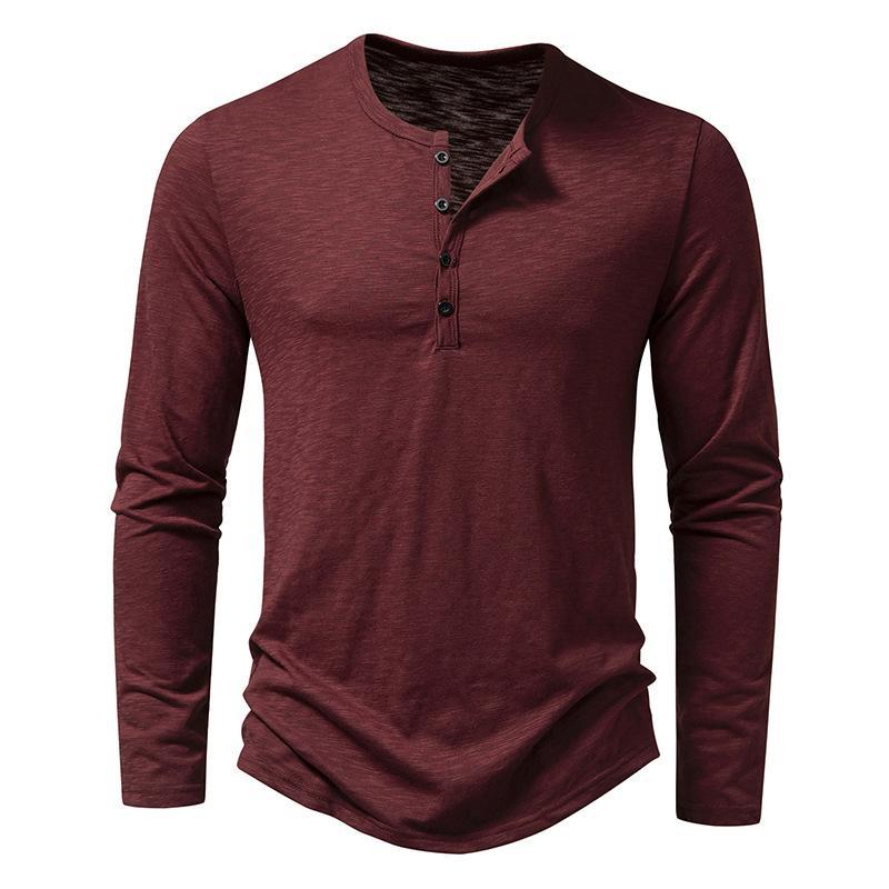 Lässiges, einfarbiges Langarm-T-Shirt mit Henley-Kragen für Herren