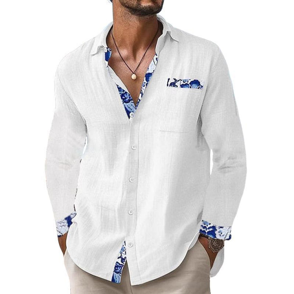 Herren Langarmhemd mit Print-Dekor und Revers
