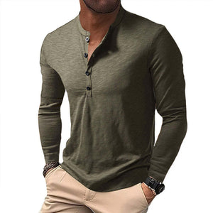 Men's Casual Henley Collar Solid Long Sleeve T-Shirt