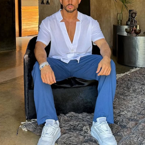 Einreihiges Kurzarmhemd mit einfarbigem Reverskragen für Herren