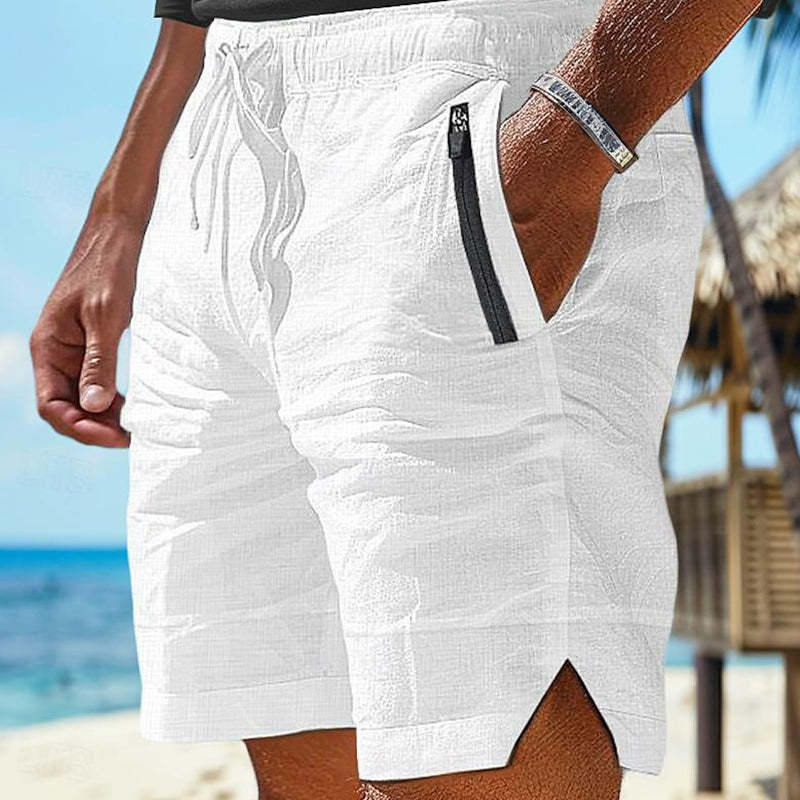Einfarbige Strandshorts aus Baumwolle und Leinen für Herren