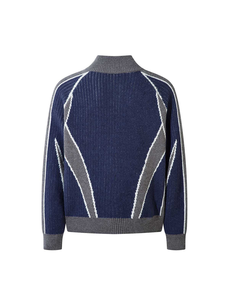 Retro Contrast Color Cardigan Knitted Sweater