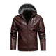 Herren Vintage Kapuzenfleece Warm Reißverschluss Slim Fit Lederjacke