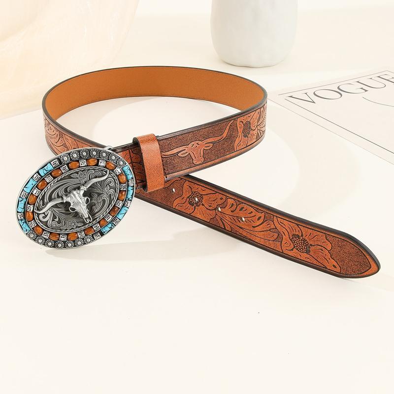 Herrengürtel aus geprägtem Western-Rindsleder im Vintage-Stil