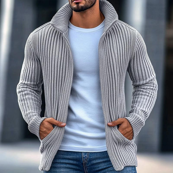 Modische Strickjacke mit Stehkragen und Streifen für Herren, langärmelig