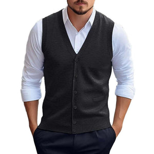Men's Casual Solid Color Knitted Cardigan Vest