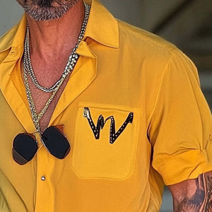 Men's Loose Letter Print Lapel Short Sleeve Shirt