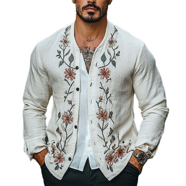 Men's Cotton And Linen Floral Embroidered Vintage Thin Jacket 50036991X