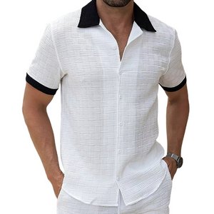 Men's Casual White Jacquard Short-sleeved Shirt