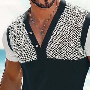 Bequemes, gestricktes Kurzarm-T-Shirt mit V-Ausschnitt für den Sommer für Herren