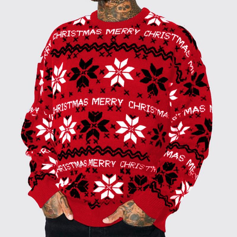 Lässiger Weihnachts-Jacquard-Strickpullover mit Rundhalsausschnitt für Herren