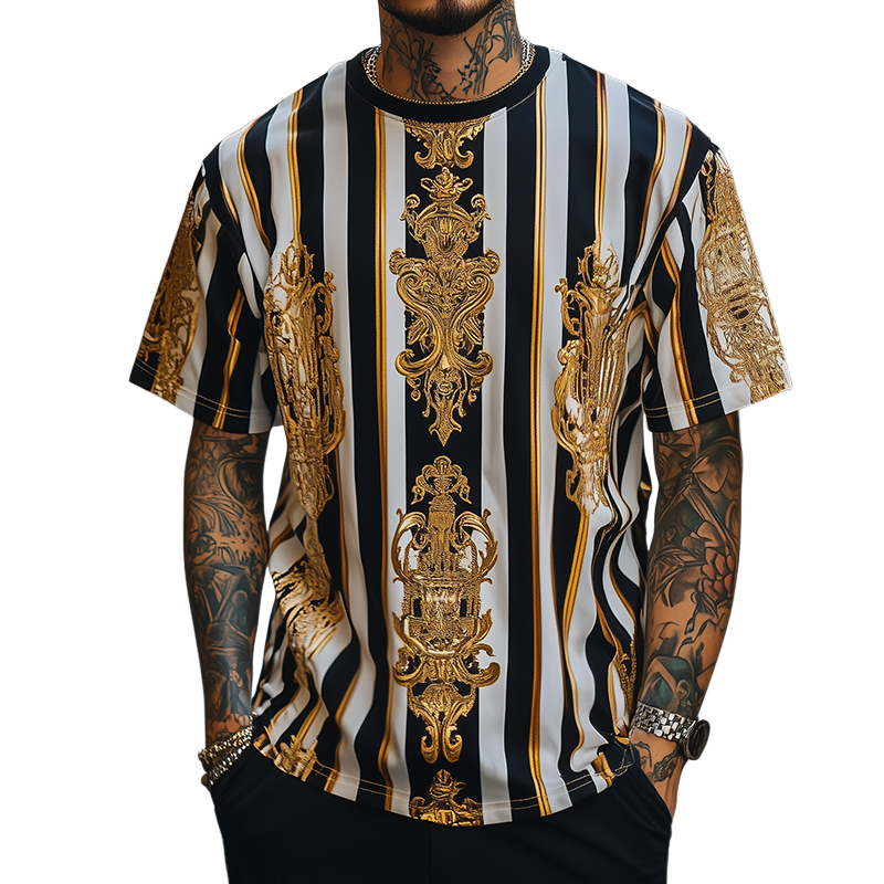 Men's Retro Casual Baroque Printed Round Neck Short Sleeve T-Shirt