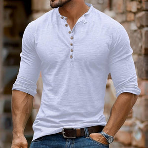 Men's Casual Multi-Button Henley Collar Long Sleeve T-Shirt