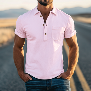 Herren-Poloshirt im Frühlingsstil aus Wildleder im Retro-Western-Stil, kurzärmelig